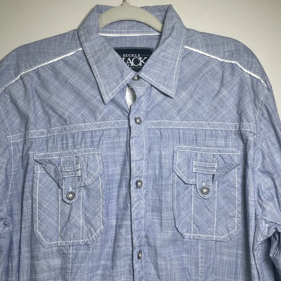 Men's XL Buckle Black Athletic Fit Long Sleeve Button Down Shirt - Picture 4 of 7